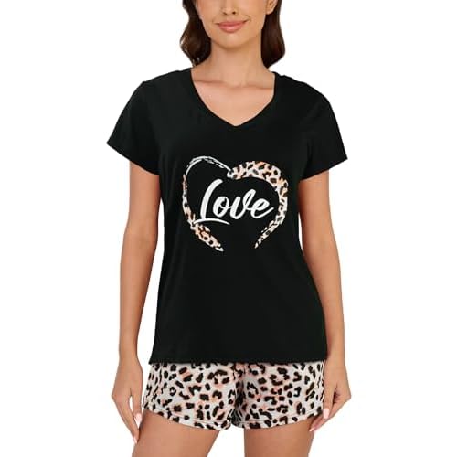 YIJIU Women Short Sleeve Tee and Shorts Pajama Set Cute Alpaca Print Sleepwear