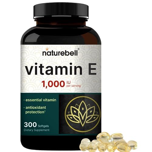 NatureBell Vitamin E Oil Softgels, 1,000 IU Per Serving, 300 Pills | Essential Antioxidant Supplements, Easily Absorbed Form – Supports Skin, Heart,