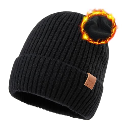 TOP-EX PolarWool™ Oversized 100% Merino Wool Fleece Lining M L XL XXL Beanie Cold Weather Winter Hat Big Head Medium-Large Te94586_black
