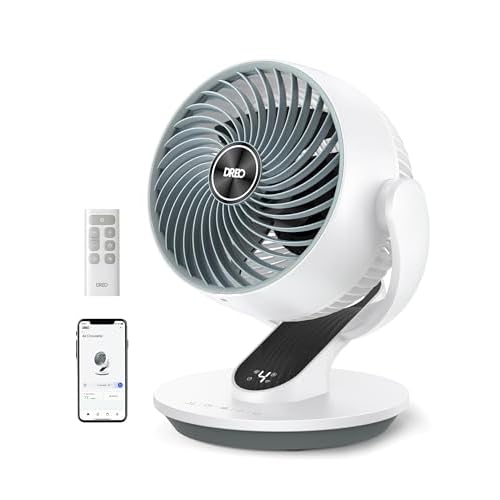 Dreo Smart Fan for Bedroom,120° Vertical and 90° Oscillating Fan with Remote-Voice, 13 Inch Height Quiet Air Circulator for Whole Room, 70 ft, 4 Spe