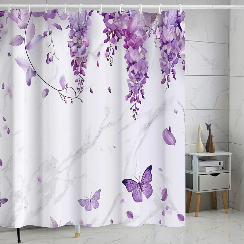 YL-37237 digital shower curtain cross-border plant flower waterproof polyester bathroom four-piece set dry and wet separation moisture-proof