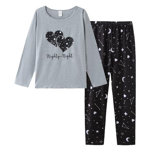 YIJIU Women's Sleepwear Long Sleeve Top and Pants Pajama Set Panda Print Nighty Small Gray Black