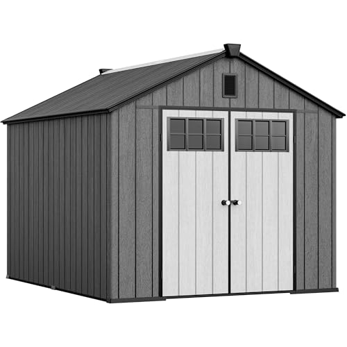 YITAHOME 8x10 FT Outdoor Storage Shed with Floor, Plastic Garden Shed for Bikes, Tools, and Pool Supplies, Outdoor Resin Shed with Lockable Doors, Win