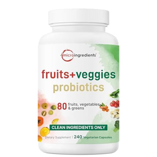 Micro Ingredients Fruit and Veggies Supplement with Probiotics, 240 Vegetarian Capsules | 80+ Super Greens & Fruits Complex | Immune, Gut & Digestive