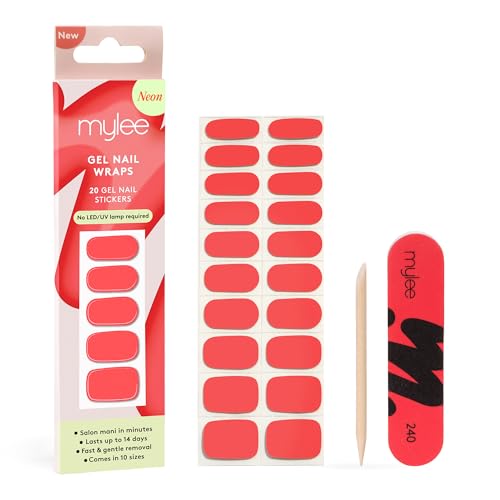 Mylee Gel Nail Wraps [Be Yourself] – 10 Pre-Cured Gel Stickers for Instant Mani – No Lamp Needed, Chip-Resistant, Glossy Finish, Lasts Up to 14 Da