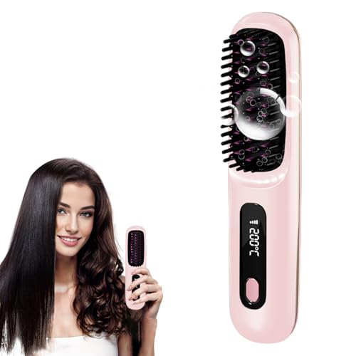 New gobrush pro 2025, Cordless Hair Straightener Brush-199 Million Negative Ions, 20S Fast Heat Up,3 Temperature Settings,4000mAh USB-C Rechargeable,C