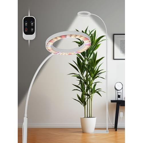 GLOWRIUM Grow Lights for Indoor Plants, 24W Full Spectrum LED Grow Light, Stepless Dimming,3 Lighting Mode and Adjustable Height, Plant Light with 3-9