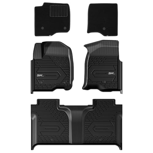 3W Floor Mats & Front Carpet Fit for 2019-2024 2025 Chevy Silverado-GMC Sierra Denali 1500 & 2020-2024 2025 GMC Sierra 2500HD-3500HD Crew Cab, TPE All