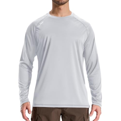 LOOGU Men's UPF 50+ UV Sun Protection SPF Rash Guard Lightweight Long Sleeve Shirts Outdoor for Fishing Hiking Swimming Grey Small