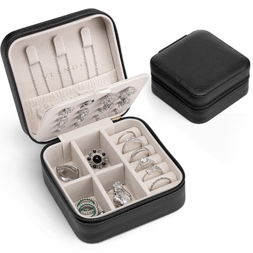 Vlando Travel Jewelry Case with 16 Earring Plates,Small Travel Jewelry Organizer Box,Portable Display Storage Box For Rings Earrings Necklaces,Gift fo