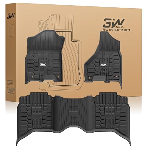 3W Floor Mats for 2019-2024 2025 Ram 2500-3500 Crew Cab with Bucket Seat (Not for PTO KIT Models), All Weather TPE Custom Fit Dodge Ram 2500-3500 Floo