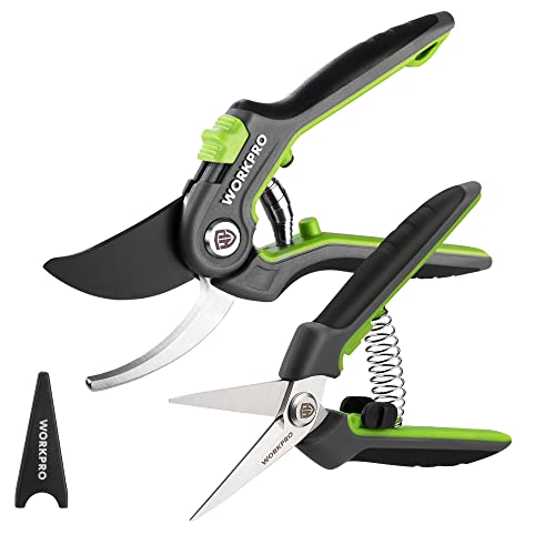 WORKPRO Garden Pruning Shears 2 Pack, 8" Bypass Pruning Shears and 6.25" Straight Garden Scissors, Premium Plant Shears, Garden Clippers Hand Tools fo
