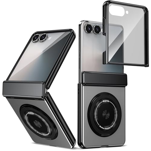 for Samsung Galaxy Z Flip 7 Case with Magnetic Ring Holder, 360 Rotating Bracket, Hinge Protection & Built-in Front Screen Protector, Slim Anti-Drop S
