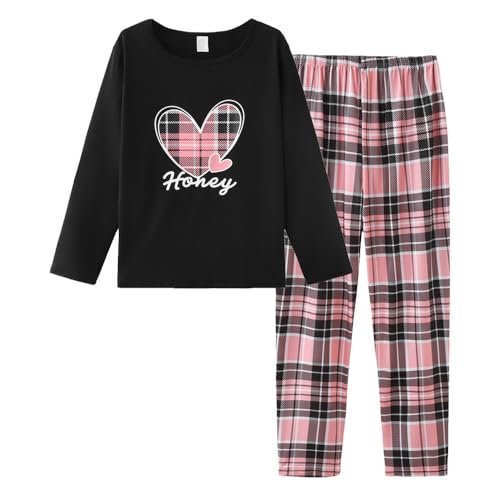 YIJIU Women's Sleepwear Long Sleeve Top and Pants Pajama Set Panda Print Nighty Small Black Heart