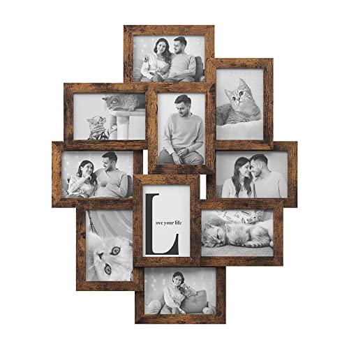 SONGMICS 4x6 Collage Picture Frames for Wall Decor, 10 Pack Family Photo Collage Frame Set for Gallery, Glass Front, Assembly Required, Rustic Brown U