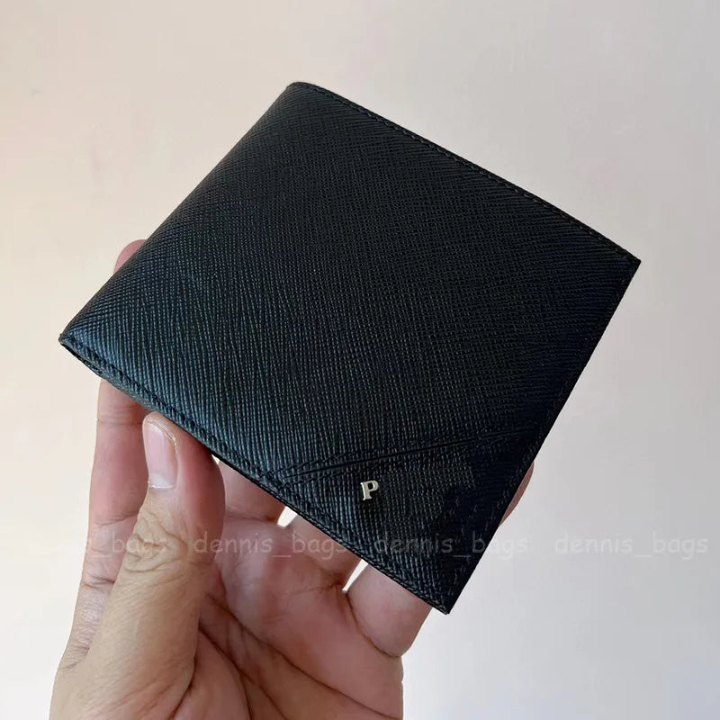 Man Designer Clutch Wallets Credit Card Holders Short Wallet Genuine Leather Mens Black Business Card Holder