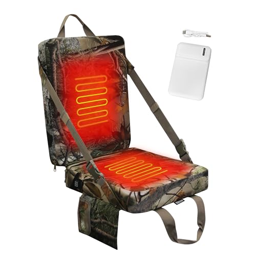 MDSTOP Heated Hunting Seat Cushion with Backrest & Battery Pack, Adjustable Hunting Seat for Tree Stand & Ladder Stand, Portable Seat Pads for Hunting