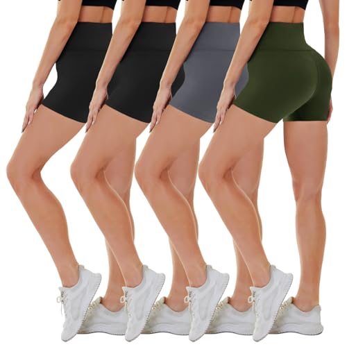 CAMPSNAIL 4 Pack Biker Shorts for Women High Waist - 5"-8" Tummy Control Soft Athletic Yoga Workout Running Gym Shorts 5 IN Small-Medium Black-Black-D