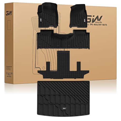 3W Floor Mats & Cargo Liner for 2021-2025 Chevy Suburban (Only 7 Seats (Not Fit 8-9 Seats) - Yukon XL (Not Fit Yukon) -Escalade ESV 7 Seat, TPE All We