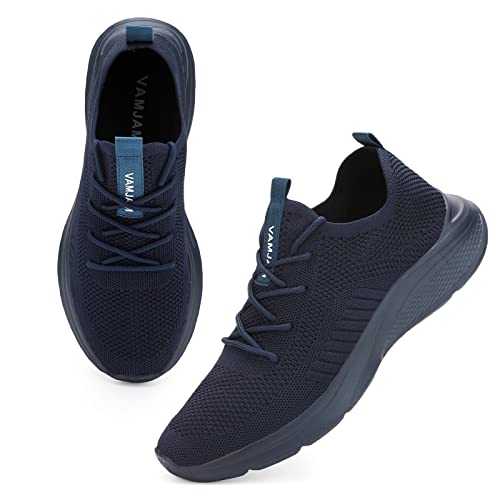 VAMJAM Men's Running Shoes Fashion Sneakers Lightweight Breathable Flying Knitting Lace Up Mesh Walking Shoes Workout Casual Sports Shoes 8.5 Allblue0