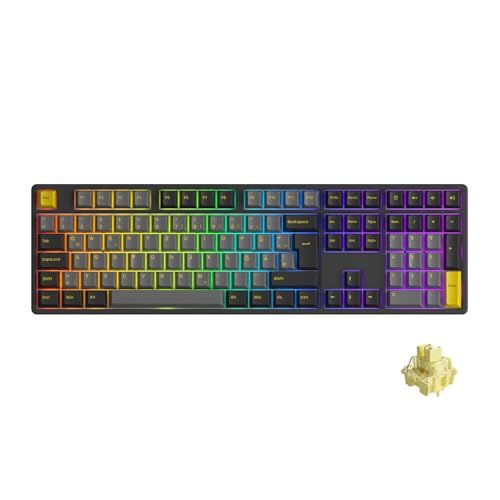 Akko 5108B Plus Gaming-Tastatur, Schwarz & Gold, 2,4G Kabellos-Bluetooth-Kabelgebundene mechanische Tastatur mit RGB-Hintergrundbeleuchtung (ISO-DE-UK