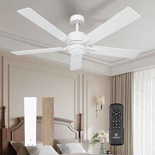 Ceiling Fan with Light Remote: 52 inch Modern Bedroom Fans with Dimmable Tri-Color Temperatures LED - Quiet Reversible DC Motor - Indoor Home Use (Mat