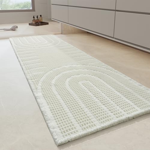 AMOAMI Waffle Bath Runner Rug Super Absorbent Bath Mats for Bathroom Runner Rug Non Silp Machine Washable Bathroom Mat Soft Long Bathroom Rugs with Ta