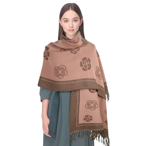 EXTREE Women's Scarf Pashmina Shawls and Wraps for Evening Dress Bridesmaid Wedding Bridal Winter Warm Long Large Scarves Gray Pink