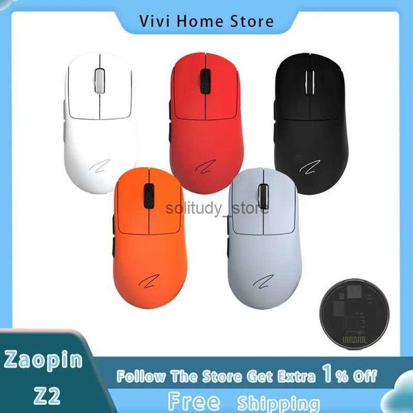 Mice Zaopin Z2 Wireless Mouse Three Mode Wired Wireless Bluetooth Paw3395 4k Receiver Nordic 52840 Chip 65g PC Game Office Mouse Q240613