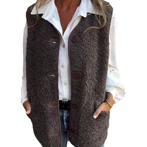 Womens Sherpa Vest Sleeveless Fleece Jacket Warm Fuzzy Coat Casual Winter Outerwear Grey X-Large