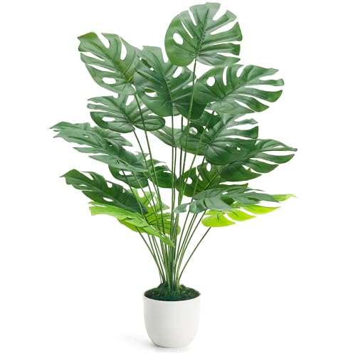 Der Rose 28" Fake Plants Large Artificial Monstera Faux Potted Plants Indoor Tall Tree for Living Room Decor White 1