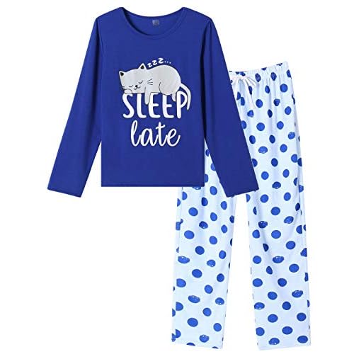 VENTELAN Women Pajamas Cute Christmas Bear Sleepwear Long Sleeve Stripes Loungewear X-Small Blue Cat