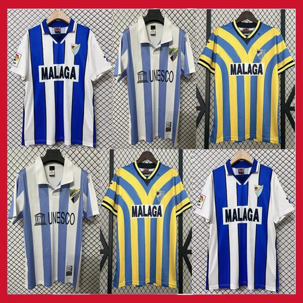 1997 1998 Malaga CF Mens Retro Soccer Jerseys Home Away Yellow Blue Football 12 13 Shirts Short Sleeve Vintage Adult Uniforms