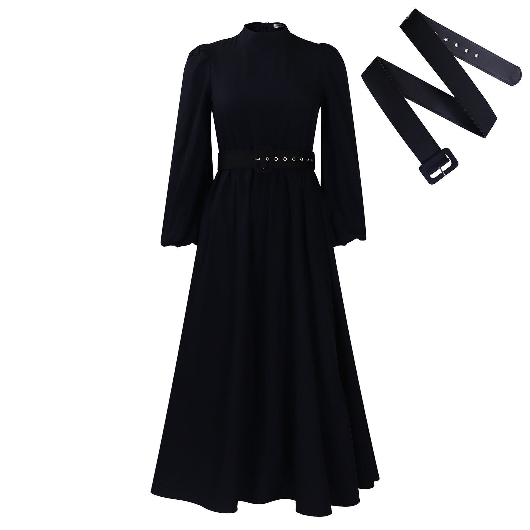 (260) Ladies&#039; winter new style half-high collar long sleeve waist-hugging temperament waist-hugging slimming big swing dress