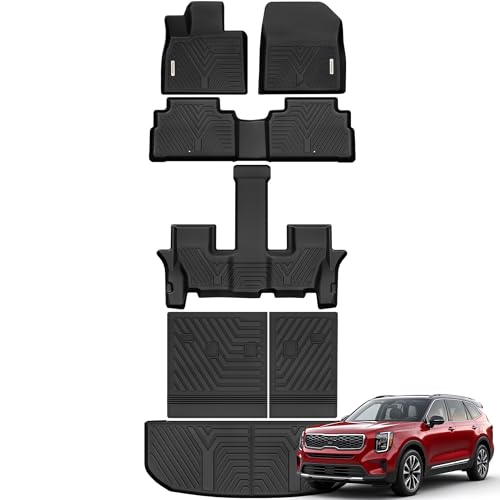 YITAMOTOR Fit for 2020-2025 Kia Telluride 7&8 Seats Floor Mats & Trunk Mat with Backrest Mat, All Weather TPE Waterproof Floor Liners Fit for Kia Tell