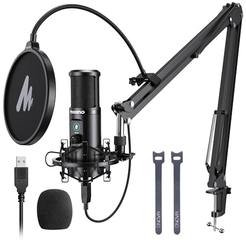 MAONO USB Recording Microphone Kit, Professional Condenser Microphone for PC with One-Touch Mute and Mic Gain Knob for Singing, Podcast, Studio, Strea