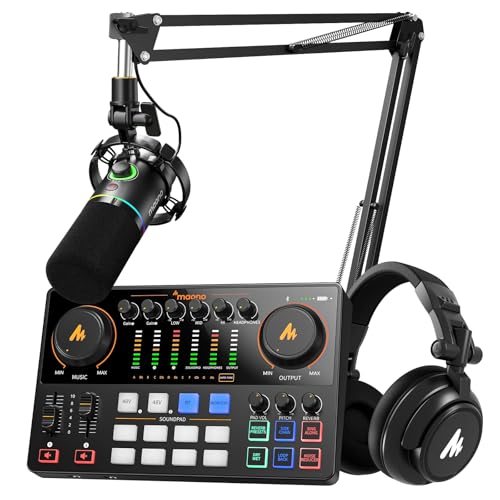 MAONO Podcast Equipment: Audio Interface, USB-XLR Dynamic Mic and Headphones with Dual XLR Input, Quick to Mute, Noise Reduction, 8 Customize soundpad