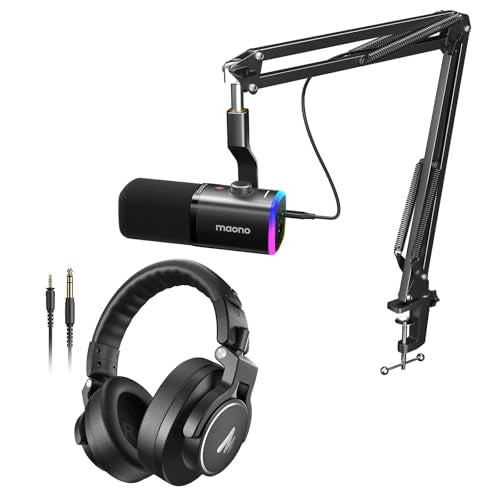 MAONO XLR-USB Gaming Microphone PD100XS + Studio Monitor Mixing DJ Headphones MH700