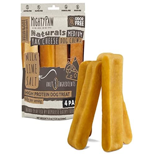 Mighty Paw Yak Cheese Chews for Dogs - All-Natural Long Lasting Pet Treats - Odorless Limited-Ingredient Chews for Puppies & Power-Chewers (Medium, 4