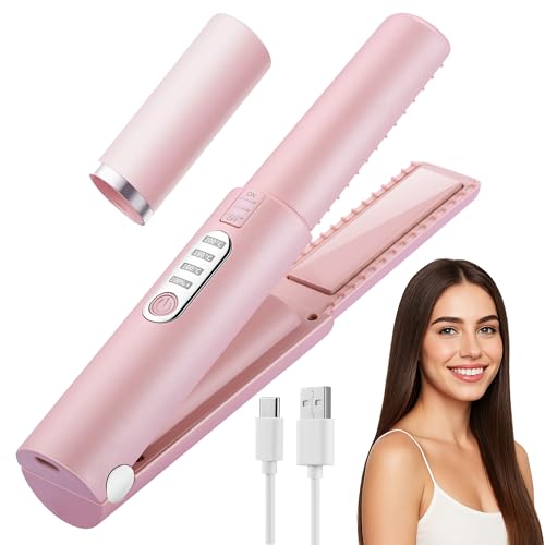Cordless Hair Straightener-JMFONE Travel Flat Iron,USB-C Rechargeable Mini Hair Straightener for Thin Hair, Bangs & Edges-3 Temp Settings,Dual Voltage