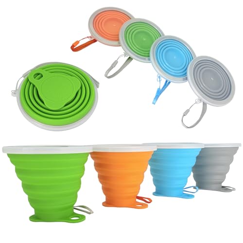 Guyuyii 4 Pack Collapsible Cup - Silicone Drinking Mug with Lids - Collapsible Cups for Traveling, Camping, Backpacking, On The Go, Everyday Use Silic
