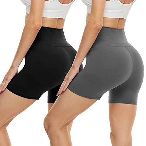 CAMPSNAIL 2 Pack Biker Shorts for Women High Waist – 5" Buttery Soft Stretch Spandex Shorts for Summer Athletic Yoga Workout