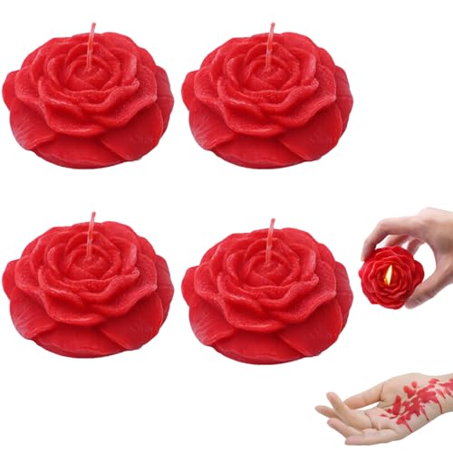 Valentine's Day 4 PCS Red Peony Flower Candles for Her, Scented Low Temperature Candles Adult Low Heat Natural Soy Candles Romantic Dripping Wax Play