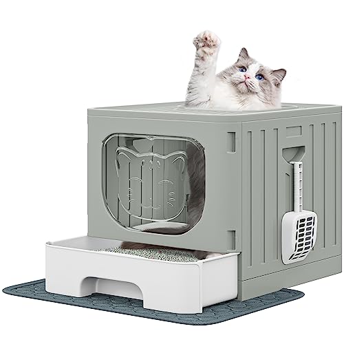 YITAHOME Large Enclosed Cat Litter Box with Cushion, Anti-Splash Closed Litter Boxes with Litter Scoop Front Entry Top Exit Door, Easy to Install and