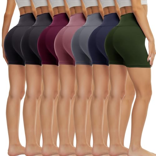 TNNZEET 7 Pack Biker Shorts for Women - 5''-8''-3'' High Waisted Workout Tummy Control Spandex Gym Shorts for Yoga Athletic 5“ Inseam XX-Large G-bla