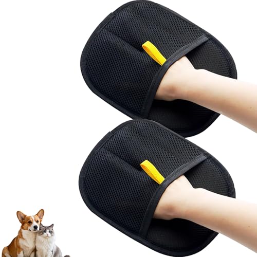 Pet Hair Removal Glove for Dogs & Cats, Washable Reusable, Electrostatic Tech for Fur Cleaning on Furniture Carpet (2pcs black)