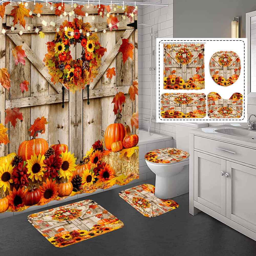 YL-37348 3D HD digital printing polyester waterproof and mildew-proof shower curtain set