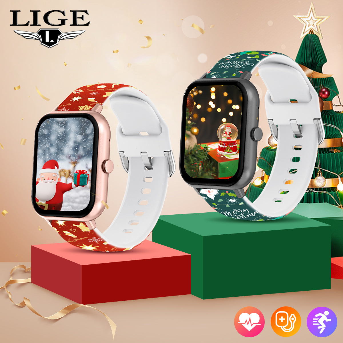 LIGE Christmas smartwatch waterproof step counting wireless voice assistant weather forecast intelligent reminder watch give friends holiday gifts