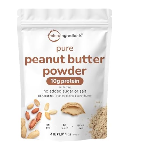 Pure PB Peanut Butter Powder, 4lbs (64oz) | 10g Protein & 88% Less Fat | No Added Sugar or Salt from Natural Fresh Roasted Peanuts | Mixes Easily for