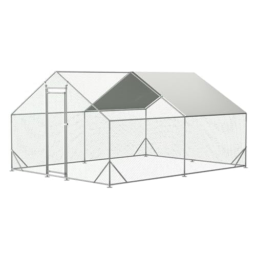Garvee Chicken Coop Large Metal Chicken House,Walk-in Poultry Cage Chicken Run Pen Dog Kennel Duck House with Waterproof and Anti-Ultraviolet Cover (L